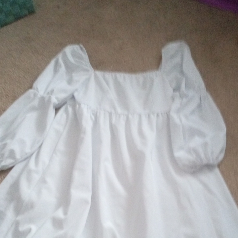 White Pleated Puff Sleeve Wedding Dress
